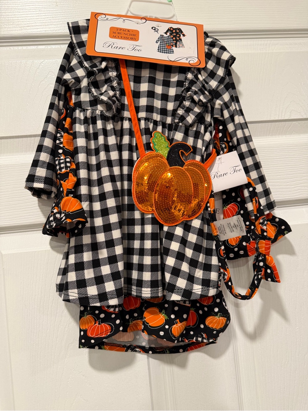 NWT Toddler Girls’ Autumn/Halloween Themed 4-Pc Dress-Set Black White Orange
